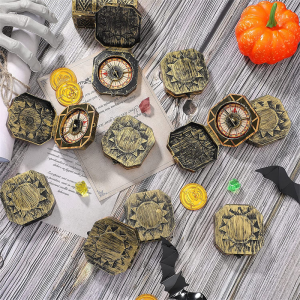 24 kusů Halloween Pirate Party Favor ， Hračka s rekvizitami kompasu pirátského kompasu pro děti