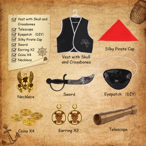 12 pcs Pirate Cosplay Costume ສໍາລັບພາກສ່ວນຫົວຂໍ້, Halloween ສໍາລັບເດັກນ້ອຍ
