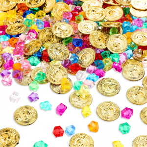 100 Pieces Pirate Gold Coins և 100 Pieces Gem Jewelry Treasure Toys Party Decorations