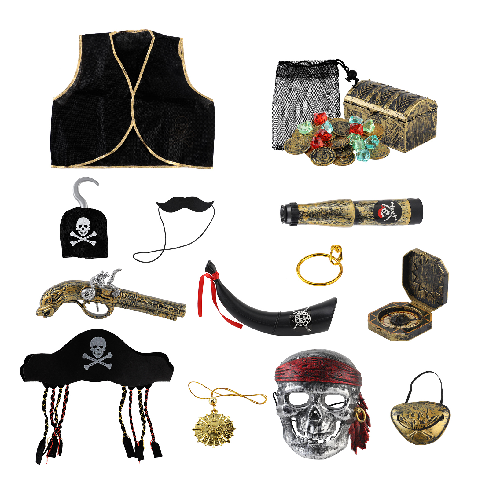 مجموعه بازی گنج دزدان دریایی برای کودکان، اسباب بازی های نقش آفرینی دزدان دریایی، لوازم جانبی لباس کودکان دزدان دریایی
