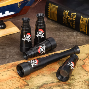 12 stycken mini plast piratteleskop för pirattemafest Halloween cosplay tillbehör, svart