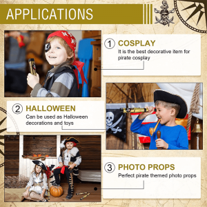 12 dalių reguliuojamas plastikinis piratų teleskopinis žaislas vaikams, skirtas Helovino vakarėliui.