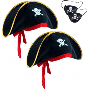 2 टुकड़े समुद्री डाकू टोपी खोपड़ी प्रिंट समुद्री डाकू कप्तान पोशाक कैप, समुद्री डाकू सहायक उपकरण, समुद्री डाकू थीम पार्टी हेलोवीन कॉस्प्ले