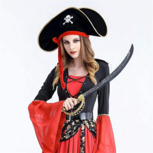2-osaline piraadikübara pealuu prindiga piraadikapteni kostüümimüts, piraaditarvikud, piraaditeemaline pidu Halloweeni cosplay