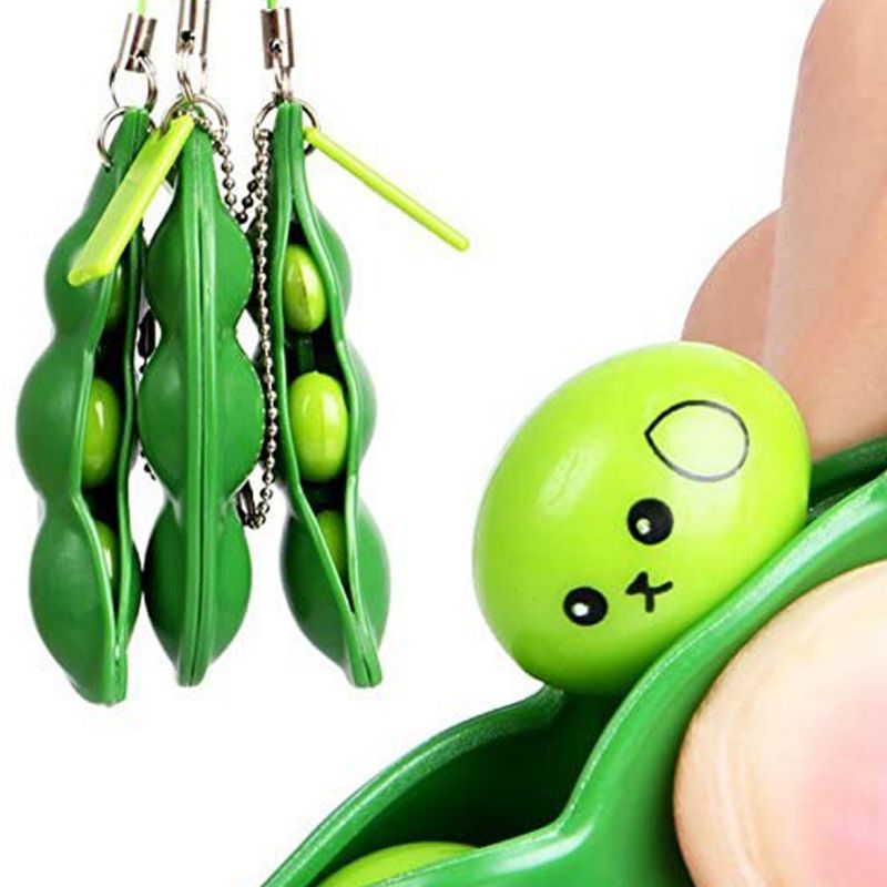 Fidget Toys Fun pọ Peapod Extrusion Bean Pea Keychain