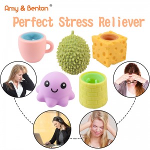 Squeeze Toys Amy & Benton 5 Styles Funny Squeeze Toys, Frog in the well,Simulation Durian,Octopus,Squirrel Teacup and Cheese Mouse