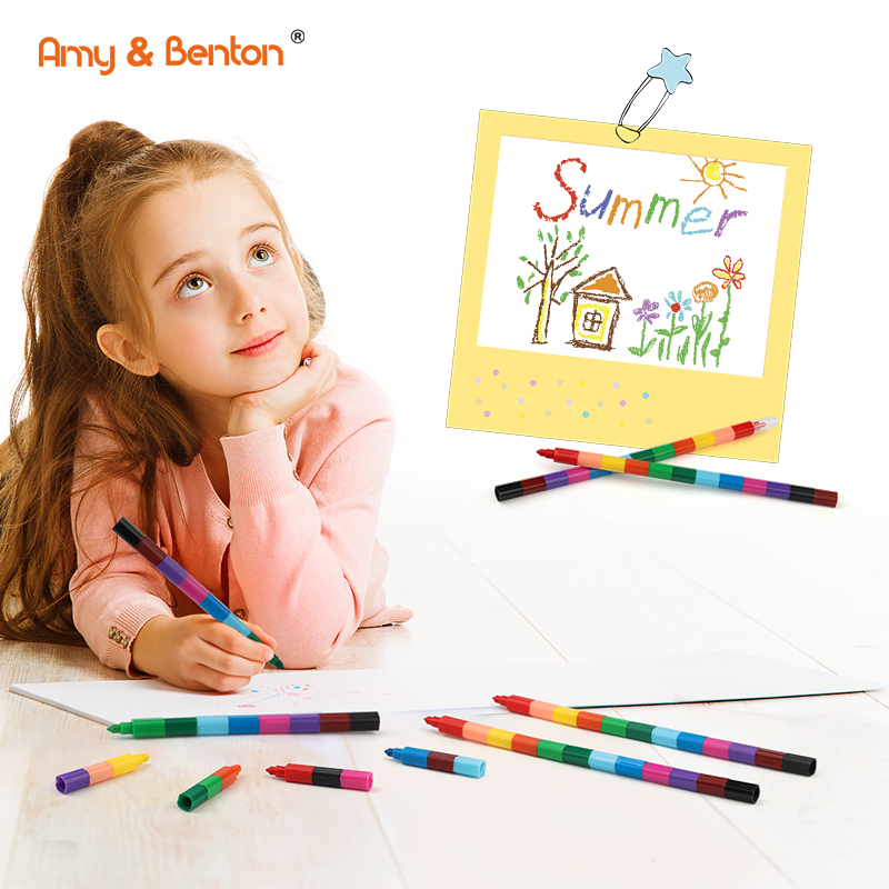 12in1 stackable crayon Children Creative Stationery Oil Painting Coloring Stacking Crayon Party Favour Toys
