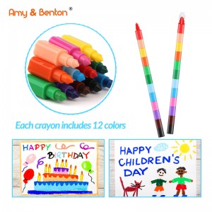 12in1 stackable crayon Barudak Kreatif Alat Tulis Lukisan Minyak Mewarna Stacking Krayon Partéi Nikmat Toys