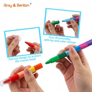 12in1 stackable crayon ကလေးများ ဖန်တီးမှု စာရေးကိရိယာ ဆီဆေးရောင်စုံ တွဲထားသော Crayon Party နှစ်သက်ရာ ကစားစရာများ