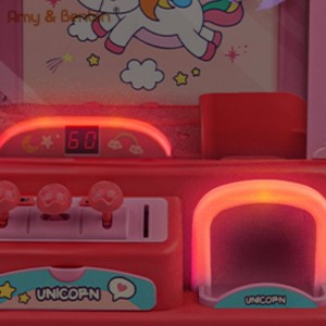 Na-ekpo ọkụ na-ere ụmụaka Obere Unicorn Claw Machine Fun Cool Claw Game Candy Grabber Prize Dispenser Vending Toy