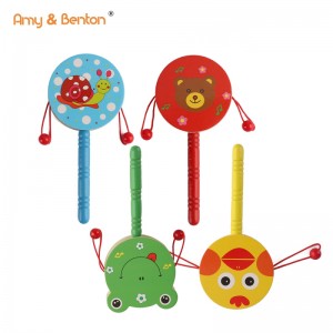 Dřevěné chrastící hračky na buben kreslené zvířátko chrastítko hudební hračky pro předškolní děti
