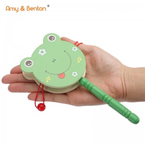 Wooden rattle drum nga mga dulaan cartoon animal baby rattle musical toys para sa preschool nga mga bata