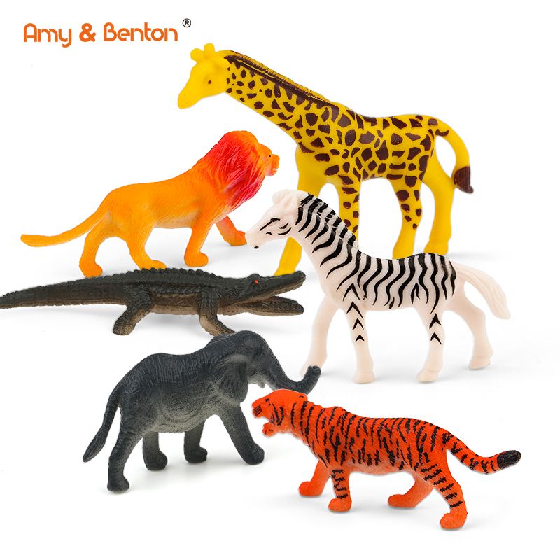 6-teiliges Set mit realistischen Dschungel- und Zootierfiguren, Kunststoff-Safari-Tierfiguren-Set inklusive Kuchendekoration, Weihnachts- und Geburtstagsgeschenk für Kinder und Kleinkinder
