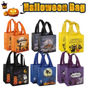 Bolsa de regalo colorida de Halloween, bolso grande no tejido, bolsa laminada con logotipo impreso estacionario, bolsa con banda de regalo