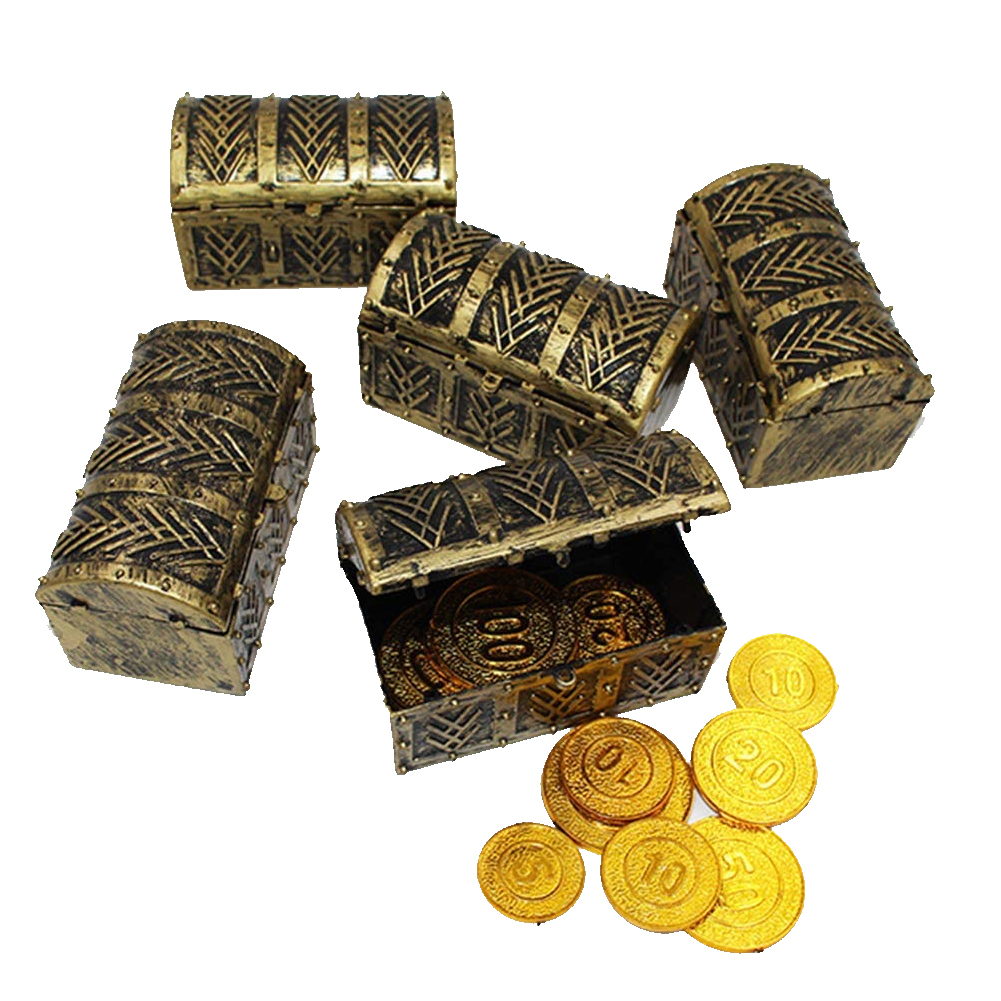 Teeb ntawm 12 Pirate Treasure Chest Pirate Jewelry Box Games Toy Set Pirate Birthday Party Favors Supplies for Boys Girls