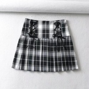 Women Plaid Pleated A Line Mini Skirt