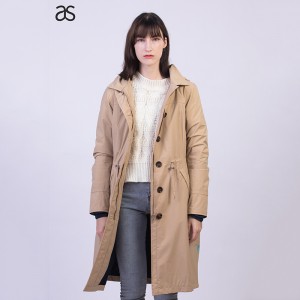 Women’s Windproof Drawstring wait Jackets outdoor hooded classic long girls trench coat