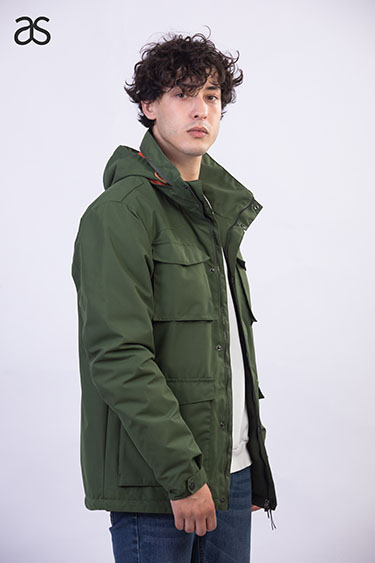 Texture padded jacket with hooded 