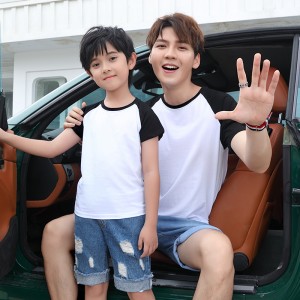 Soft and Comfortable 95% Plant Cotton 5% Icy Silk Fibre Contrast Raglan Sleeve T-shirts For Couple Family Team School Work