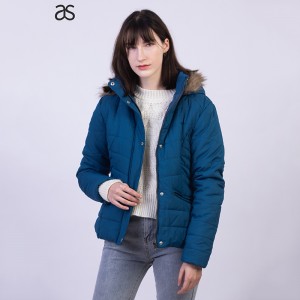 Wholesale China Knee Length Puffer Coat Factories Pricelist - Woven Warm Padded Winter Outwear Quilted Fake Fur Hooded Cation Jacket   – Annecy Studio