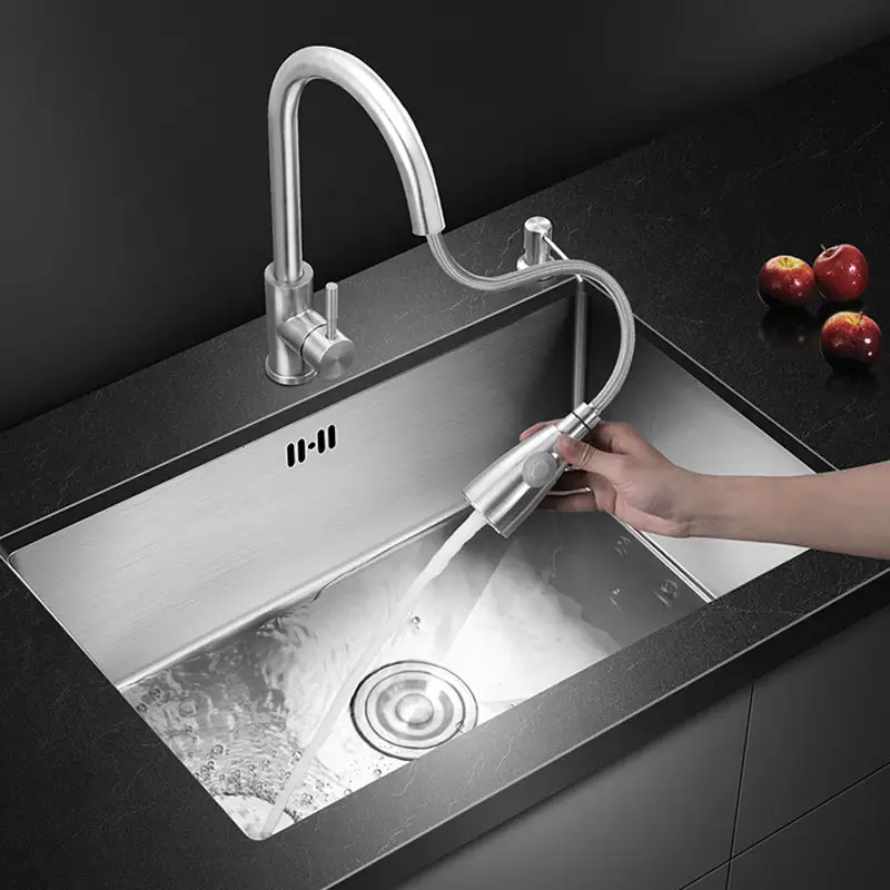 SUS304 Nano Stainless Steel Undermount Kitchen Sink vita amin'ny tanana