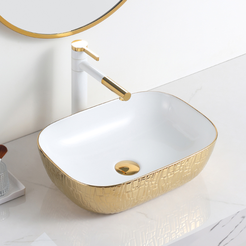Electroplated Gold Bathroom Lavabo Ceramics Quare Art Wash Basin