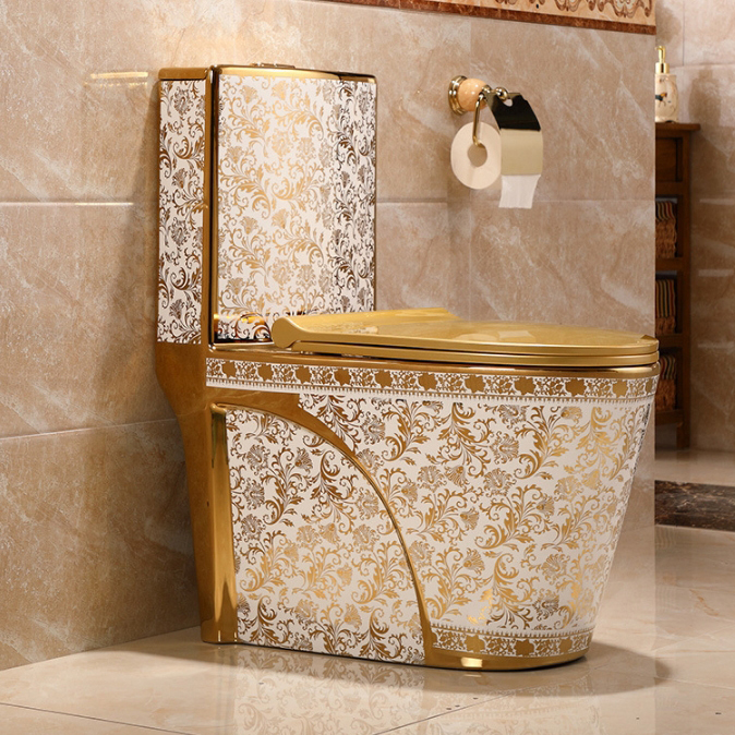 Royal PP жабыны бар жылтыр су шкафтары теңшелген алтын ваннаға арналған керамикалық дәретхана