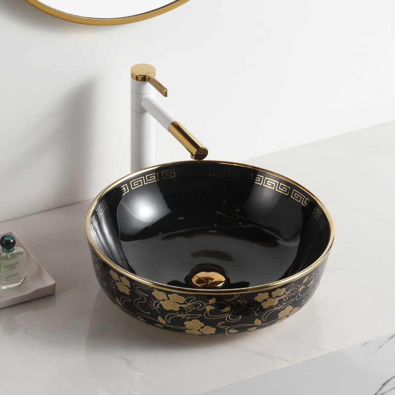Varmt produkt lille badeværelsesskål skab håndvask rund guldfarvet kar vask waschbecken guldbelagt håndvask