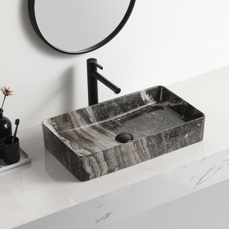 Square Black Marble Table Pamwamba pa Vasque Salle De Bain Bathroom Ceramic Art Basin
