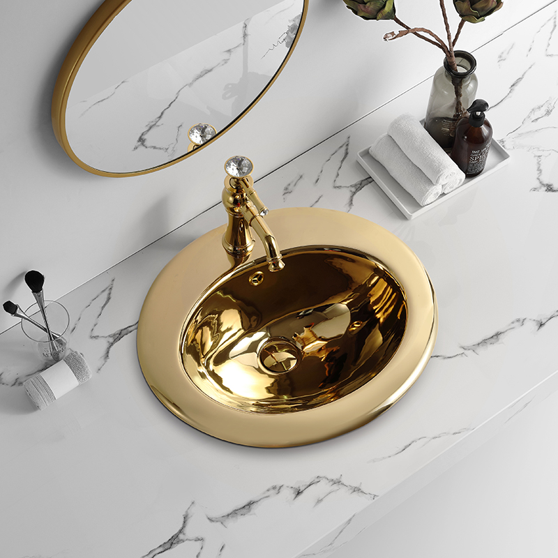 Oval Ceramic Bathroom Sinks Golden Vanity Counter Top Wash Basin Sink In Inches