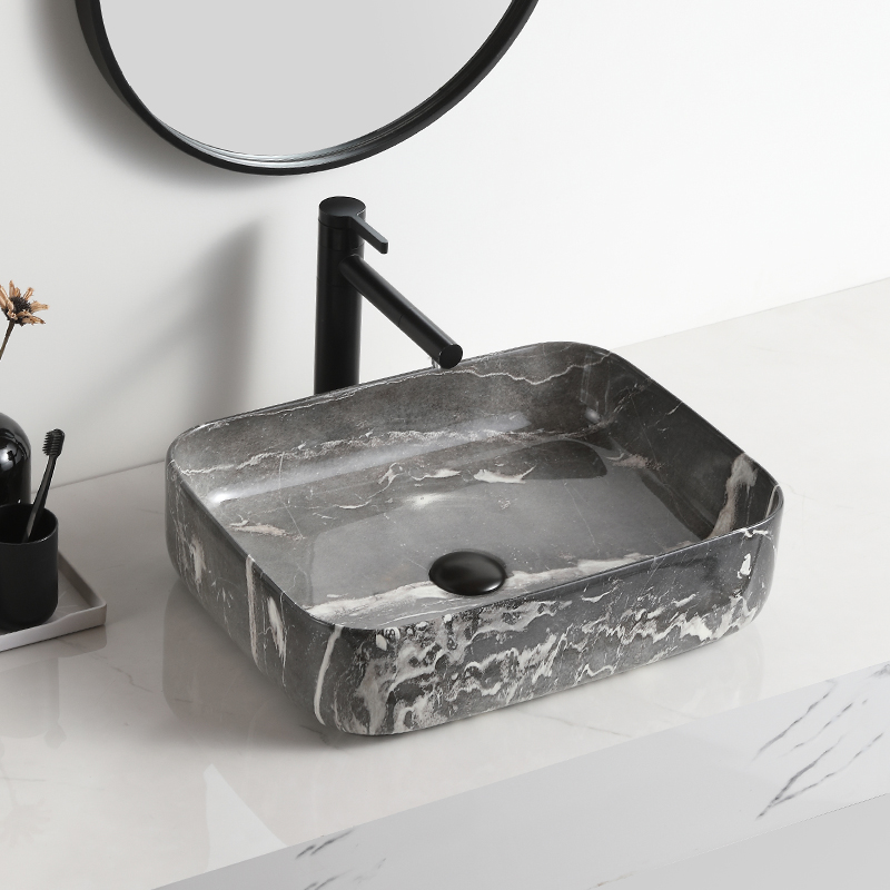 Obiecte sanitare pentru baie neagră vas pentru chiuvetă pătrată din ceramică de marmură pentru spălat de mână wasbak badkamer art bazin cu piedestal