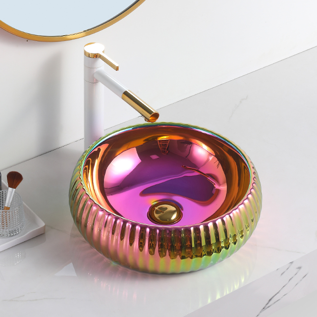 Multicolor Art бассейн Санитардык буюмдар керамикалык ванна раковина Уникалдуу декоративдик алтын жуугуч