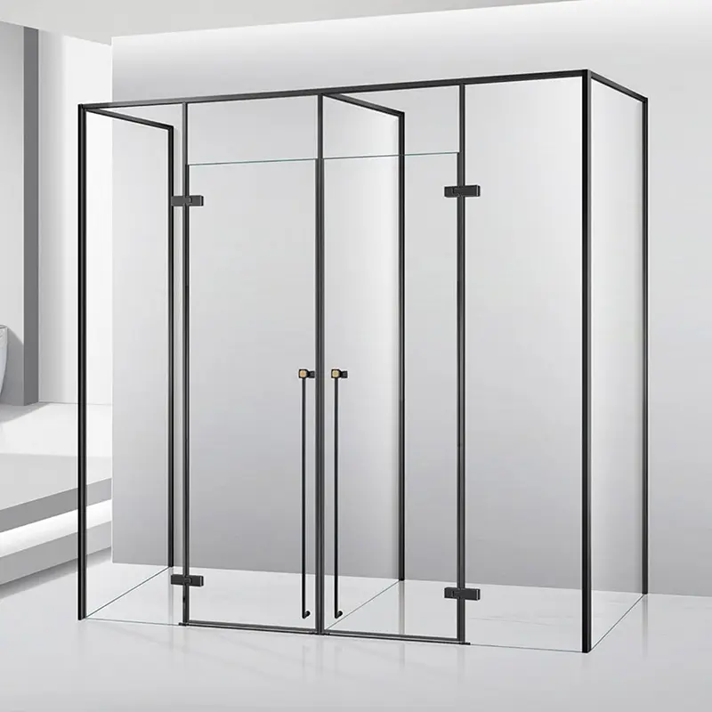 High End All In One Bathroom Tempered Glass Partition Wall Double Door Large Gold Shower Enclosure