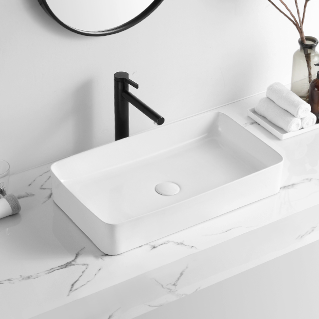 Lavabo de dessus de Table en céramique adapté aux besoins du client par salle de bains d'évier de comptoir de rectangle blanc