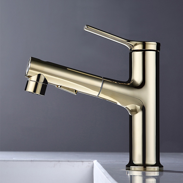Wasserhahn 3 mode injec utdragbar, vridbar liten badrumsblandare i guld