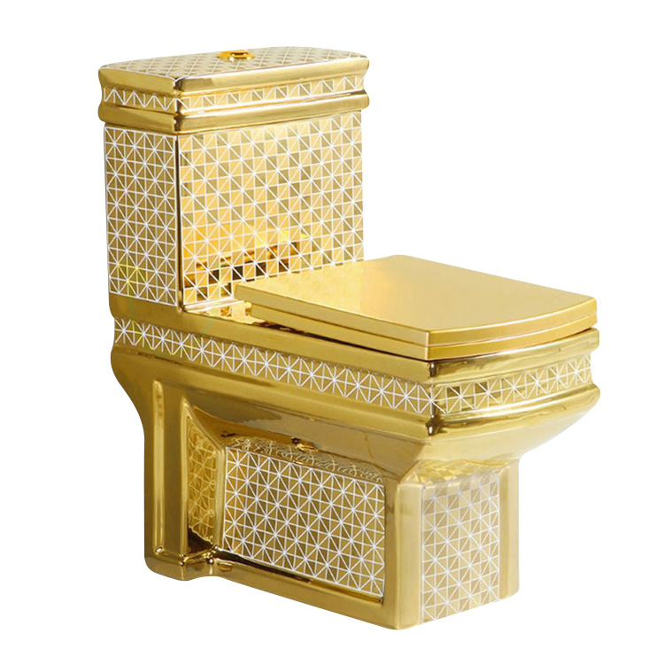 ຄຸນນະພາບສູງ Square Shape Golden Toilet Luxury Bathroom Sanitary Ware Ceramic Plating Gold Wc Toilet
