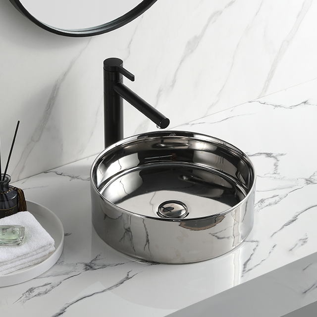 Singki Cabinet Lavabo Bathroom Top Mounted Sink Electroplaing Silver Washbasin Ceramic Art Round Color Basin
