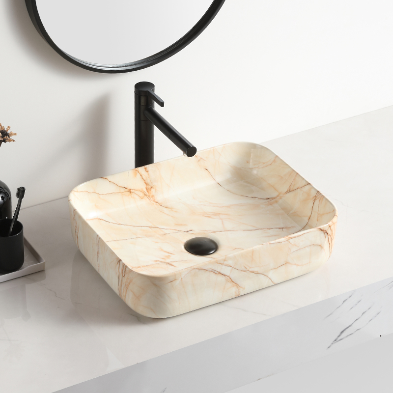 Wastafel kamar mandi vasque mode klasik perlengkapan saniter persegi wastafel tangan oranye