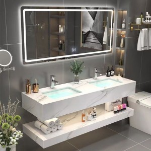 Solid Surface Rock Plate Double Basin Porcelain Wall Hung Vanity Sink
