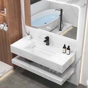 Marble Solid Surface Sink rjochthoekige yntegreare wasktafel