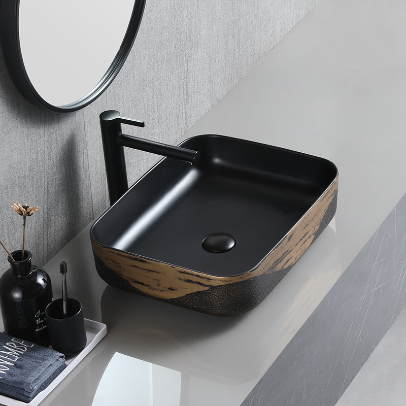 Fortuita Lava Manus Decorative Lava Basin Black And Aurum Electroplated Table Top Bathroom Sink Ceramic