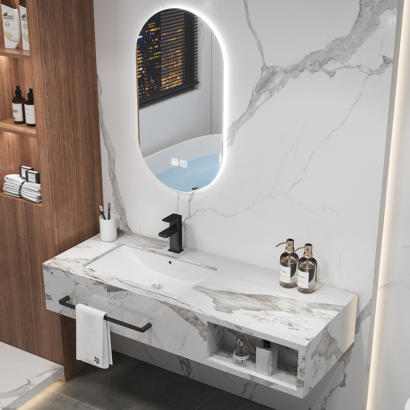 Keramisk væghængt marmor forfængelighedsvask med håndklædeholder
