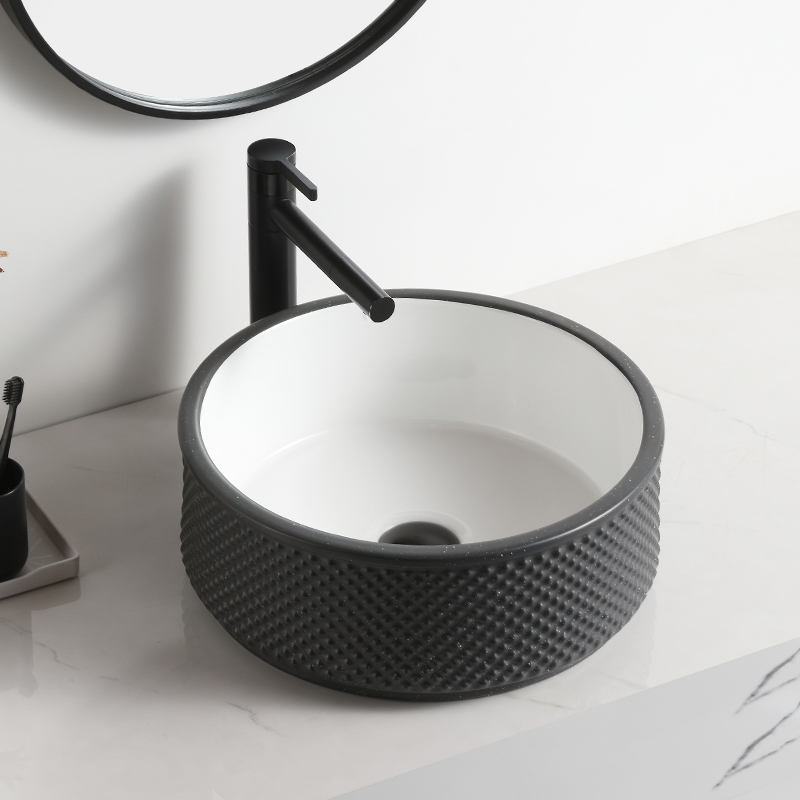 ラウンド テクスチャ umywalka nablatowa czarna matowa 小型セラミック浴室洗面器