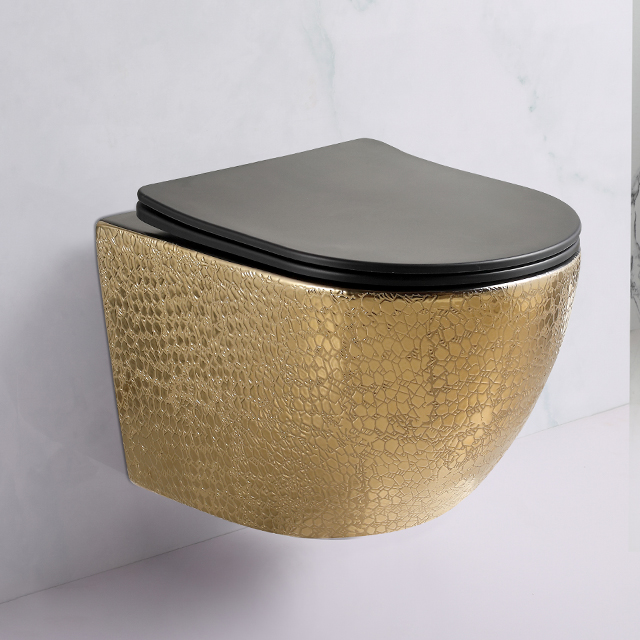 WC sospeso di lusso WC sospeso a parete dorato WC da bagno WC sospeso in ceramica con sgabello a parete
