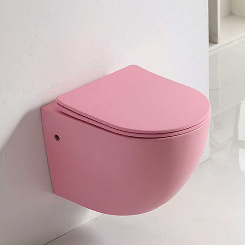 Modern Seramik Pembe Klozet Duvara Monte Tuvalet Seti Çerçevesiz İki Parçalı Yıkama Banyo WC