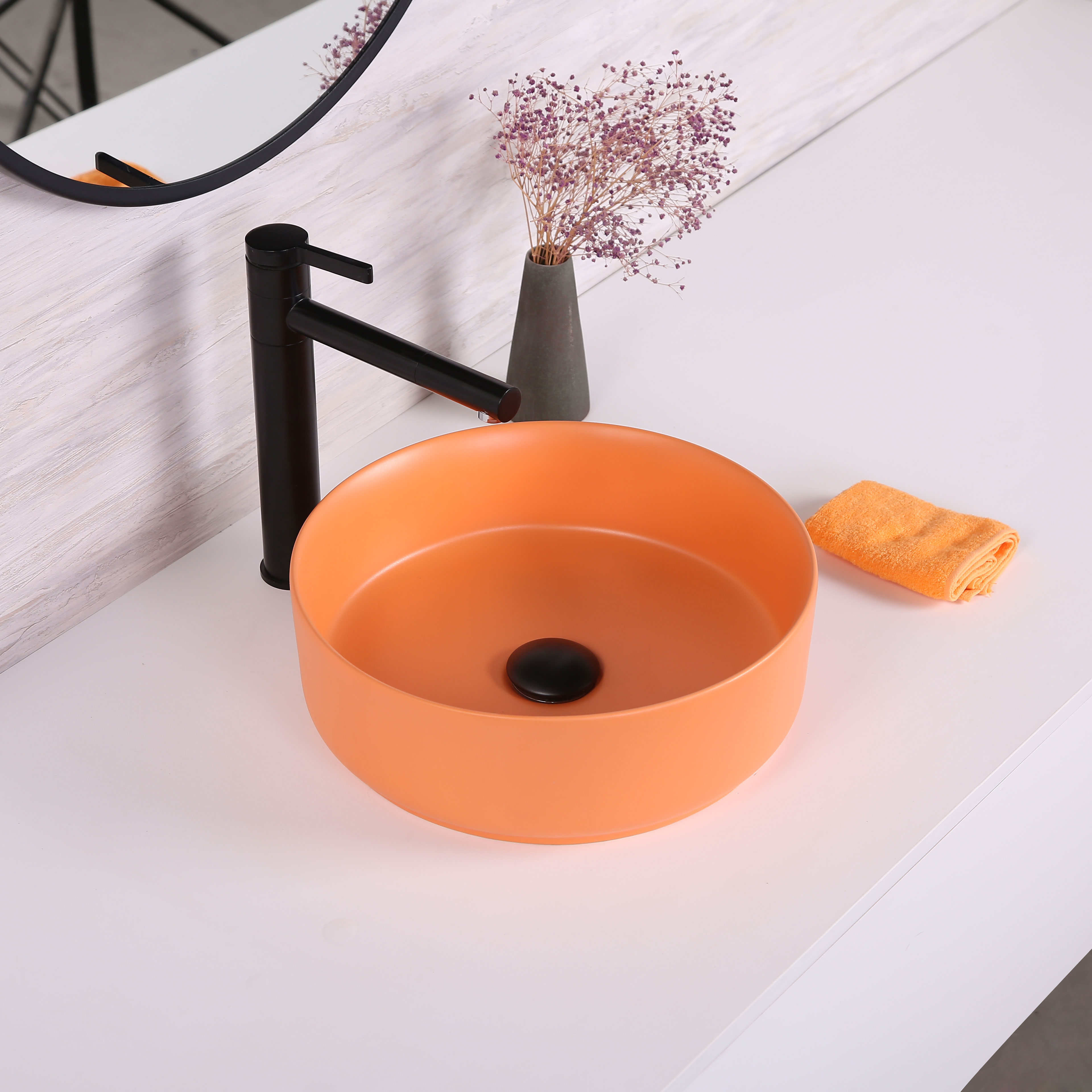 Bồn rửa bằng gốm hình tròn màu mờ được làm thủ công Lưu vực phòng tắm phổ biến