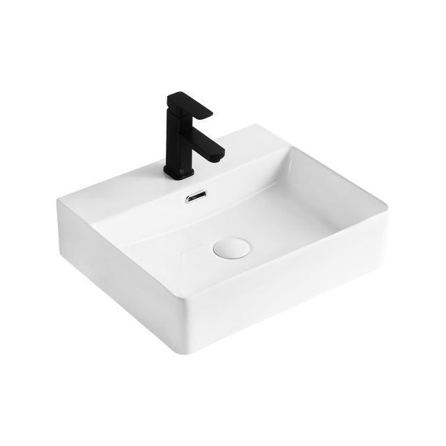 ရေပန်းစားသော Lavabo Moderne Rectangle Wash Basin Sink ရေချိုးခန်း White Ceramic Countertop Basin Sink