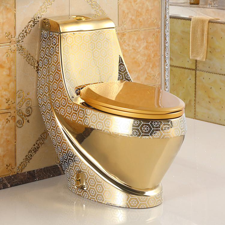 OnePiece Plating Gold Color Banyo WC Ceramic Sanitary Ware Suite
