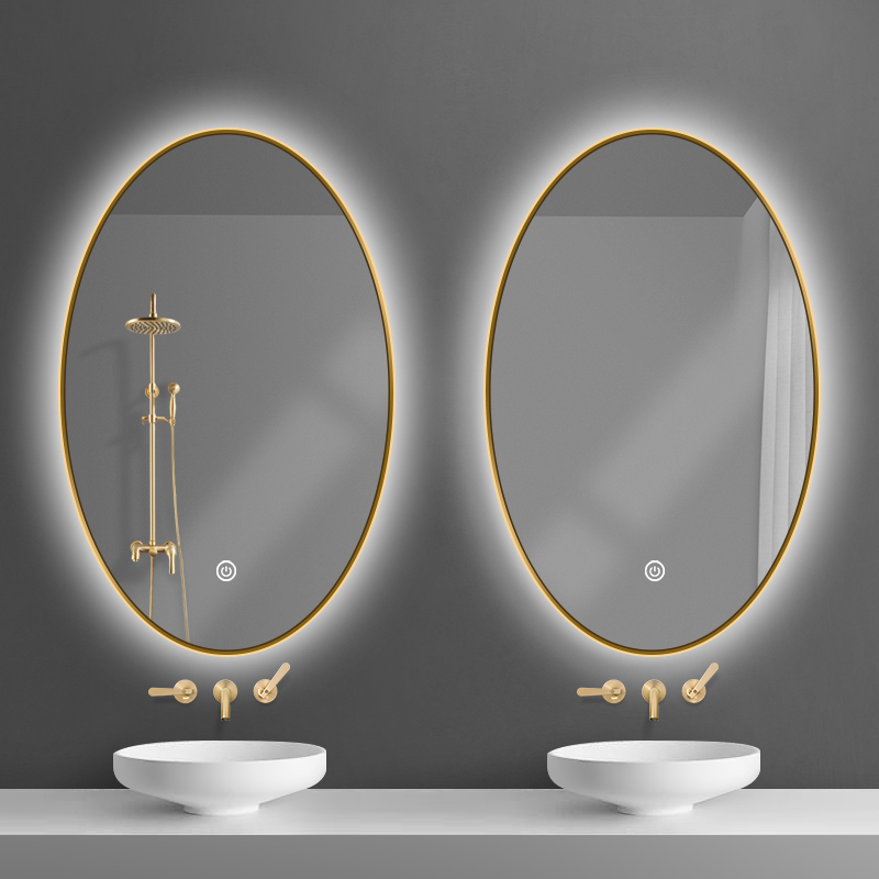 Oval Shaped Wall Mounted Led Bluetooth Vanity Mirror Simple Design Hotel Metal Frame Smart Bathroom Mirror