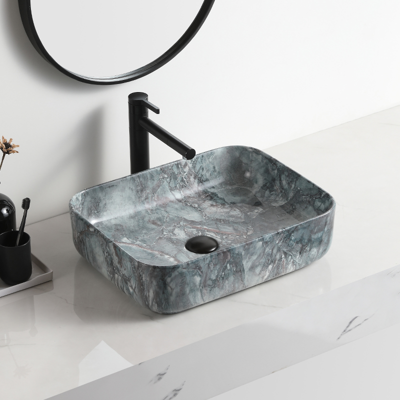 bainugela harraska lavabo bainuontzia bainuontzia zeramikazko artea marmolezko ontzi karratua eskuz egindako goiko kaikua